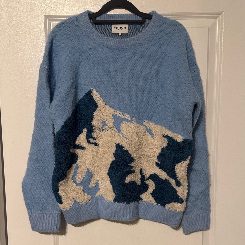 FRNCH Blue and Cream Crew Neck Sweater